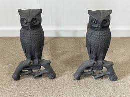 Cast Iron Owl Andirons Fireplace Accessories