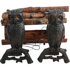 Cast Iron Fireplace Figurative Owl Andirons Light Up Eyes ...