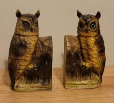 Vintage Mid-Century Ceramic Owl Bookends On Tree Stumps 8.5 ...