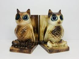 Vintage Ceramic Owl Bookends: 1960s Japanese Office ...