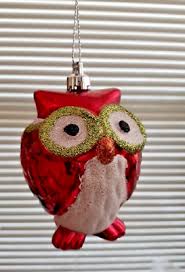 Vintage Red Glass Hoot Owl W/Glasses Hanging Decoration ...