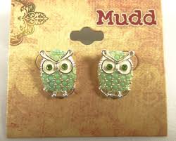 New Pair of Metal Owl Earrings with Sea Foam Peridot Colored Beads NWT #E1225 | eBay