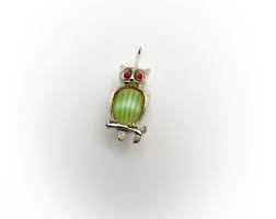 Vintage Owl Brooch: Green Striped Cabochon Belly, Gold Tone Metal - Etsy