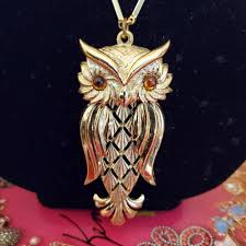 Chic 70s Articulated OWL PENDANT Gold Tone Amber Eyes Necklace Vintage Boho Necklace - Etsy