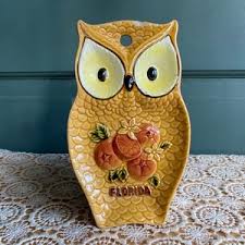 Vintage Yellow Florida Oranges Owl Spoon Rest | Owl ...