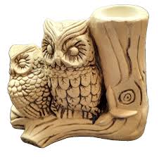 VTG Chalkware 2 Owls on Branch Figurine Tree Bud Vase Mexico ...