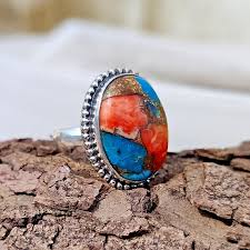 Oyster Copper Turquoise Gemstone Ring 925 Sterling Silver ...