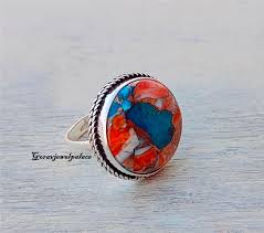 Oyster Copper Turquoise Ring: Handmade 925 Sterling Silver ...