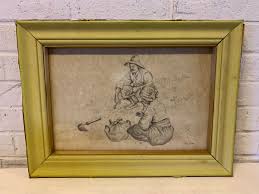 Vintage 1973 Thai Ungman Pang Pencil Drawing Man & Woman Working | eBay