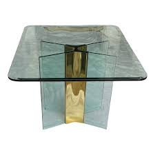 1970s Mid Century Modernist Glass and Solid Brass Side Table ...