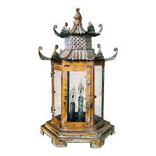 Chinoiserie Regency Pagoda-Style Patinated Metal Lantern ...