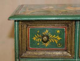 SMALL FLORAL and BIRD HAND PAINTED GREEN SIDE END LAMP WINE TABLE CHEST OF DRAWERs at 1stDibs