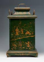 Sold at Auction: Table clock after 18th century English Bracket models. Late 19th-early 20th century. Wood decorated with chinoiserie. Swiss movement. With key. Needs machinery overhaul. Some old xylophages. Slight lack of