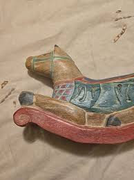 Folk Art White Washed Wood Rocking Horse Hand Painted 1980's ...