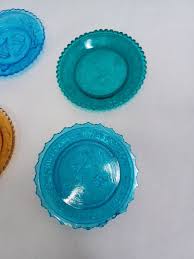 Westmoreland Glass Cup Plate Coasters Set of 6 Colored Sandwich Pressed Mini | eBay