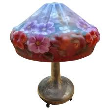 Early 20th Century Silvered Metal Table Lamp Base with Puffy Style Shade For Sale at 1stDibs