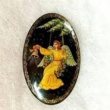 Palekh | Jewelry | Vintage Palekh Brooch Christmas With Artists Initials Ml | Poshmark