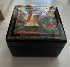 Vintage Russian USSR Black Lacquer Box Hand Painted-3”-see ...