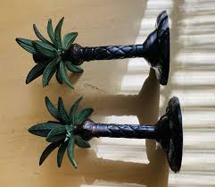 Vintage Coastal Palm Beach Chic Metal Tole Palm Trees Candle ...