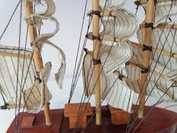 Vintage Wooden Model Ship: Handmade Nautical Decor - Etsy