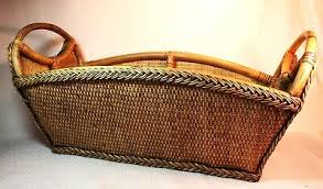 Lg Sturdy Boho Woven Wicker Ratan Basket Bent Bamboo Handles ...