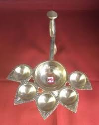 Golden Brass 5 Oil Wick Panch Mukhi Aarti Diya w/ Handle ...