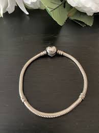 PANDORA Pave Heart CZ 925 Silver Charm Bracelet With ...