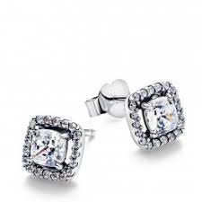 Shiny Square Halo Stud Earrings 293551C02 - Pandora - Trenfit