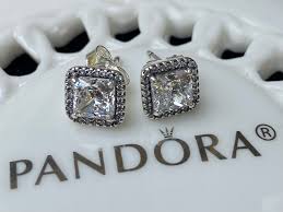 Authentic Pandora Square Sparkle Halo Stud Earrings ...