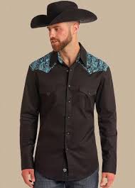 PANHANDLE SLIM Men's BLACK/TEAL PAISLEY YOKE Western Snap Shirt