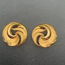 Vintage Brushed Gold Tone Swirl Circle Clip on Earrings - Etsy