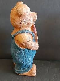 VINTAGE BROWN BEAR IN OVERALLS HOLDING BIRDHOUSE WITH BIRDS ...