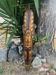 Tribal Primitive African Tiki Wood Mask Mohawk Tattoo Art ...