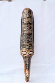 40" Pair Large Teakwood Masks With Zebra and Giraffe Print ...