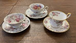 A Set Of Three vintage Floral bone china tea cups and ...