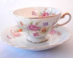 Floral Teacup Set: Pink Roses, Gold Trim, Wales China From ...