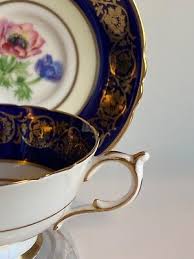 Paragon Teacup & Saucer Set= Cobalt Blue & Gold filigree with floral motif | eBay