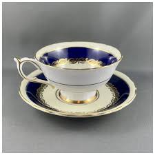 Vintage Paragon Teacup and Saucer Set, Pink Cabbage Rose and Cobalt . For Sale at Ruby Lane