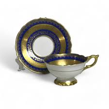 Royal Stafford China Tea Cup and Saucer - Pattern 8424 Cobalt Blue & Gilt Decorated — Ardesh