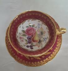 Vintage Paragon Pink Rose Fruit Gold Red Tea Cup and Saucer ...