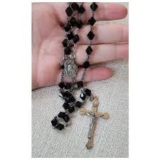 Vintage Sterling Black Glass Bead Rosary. For Sale at Ruby Lane