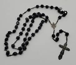 Antique Sterling Silver Rosary, Faceted Dark Glass Beads
