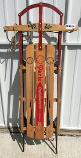 Paris Champion Fastback Sled 50'' vintage christmas snow red blue Metal Wood | eBay