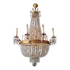 1910s Empire Brass Crystal Lustre Chandelier Ceiling Light ...