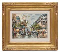 Lot - ANTOINE BLANCHARD, (French, 1910-1988), Theatre du Vaudeville, oil on canvas, 13 x 18 in., frame: 24 1/4 x 27 3/4 in.