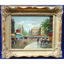 Paris street scene impressionist painting in style Antonio deVity. For Sale at Ruby Lane