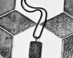 Men's BLACK PAVÉ TAG Necklace | Men's Pavé Black Cubic ...