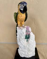 LARGE Macaw From Green Serpentine and Yellow Calcite.. 12 1 ...