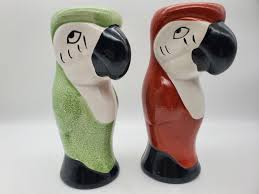 Vintage Tiki Glasses Macaw Parrot Vase Mug Tropical Green ...