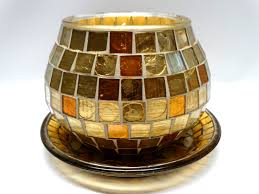 Gold Mosaic Glass Holder with Wax Candle & Mosaic Candle ...